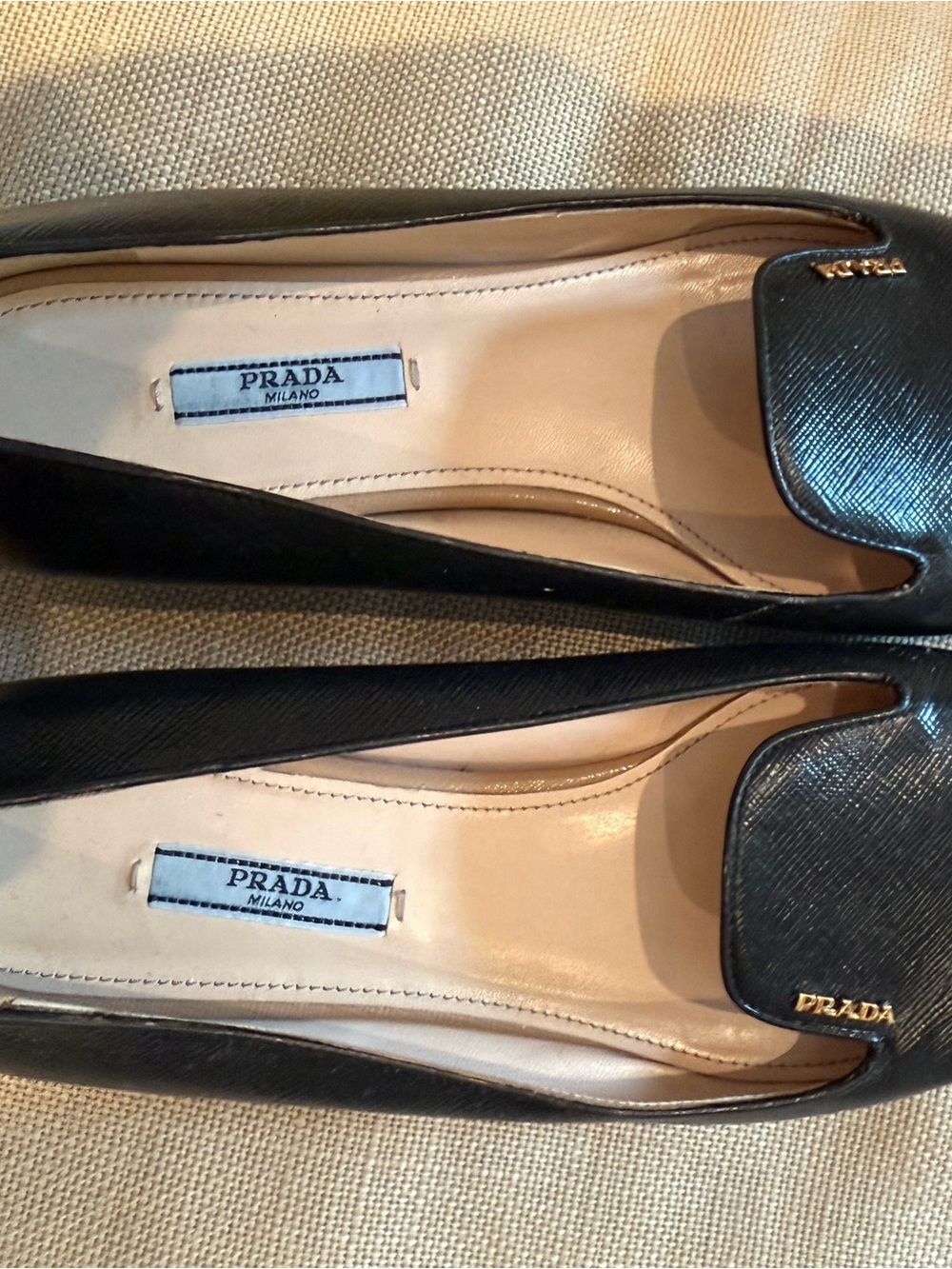 Prada Black Saffiano Leather Loafers with Gold Logo - Picture 3 of 5